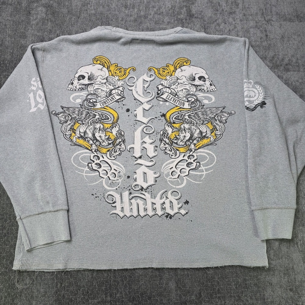 Vtg Y2K Ecko Unltd Thermal Shirt Men XL Double Sided Skull Grunge Actual Factual